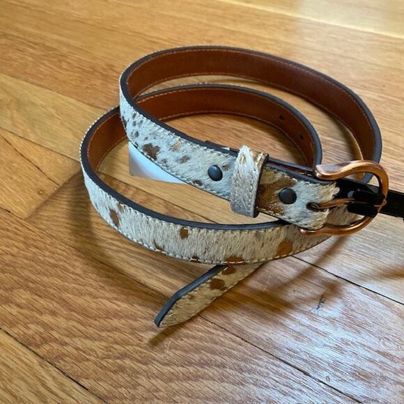 NEW ARIAT Womens Large Brown Metallic Cowhide Hair Leather 1 inch wide Belt - Picture 1 of 9